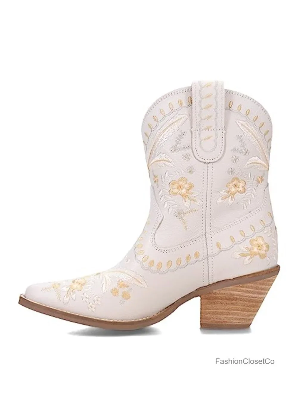 Leather Embroidered Pull-On Snip Toe Cowboy Booties